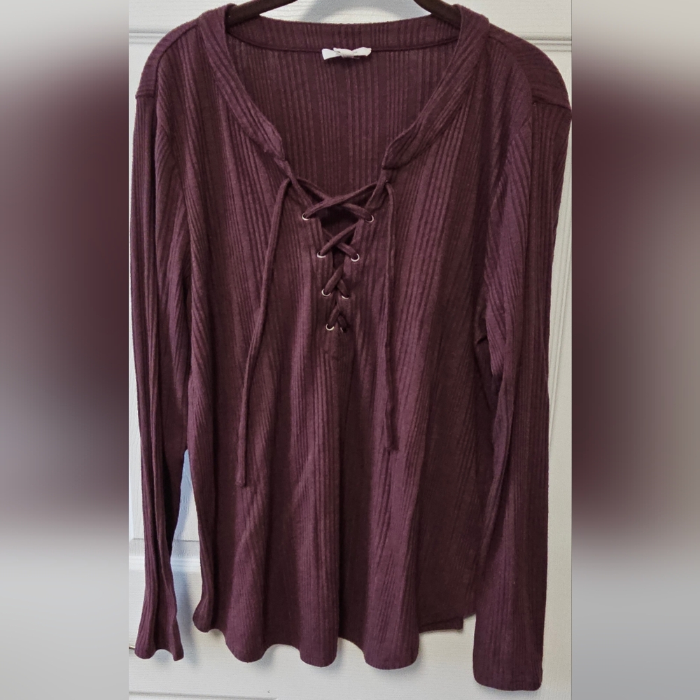 Maurices Lace-Up Ribbed Long Sleeve Top